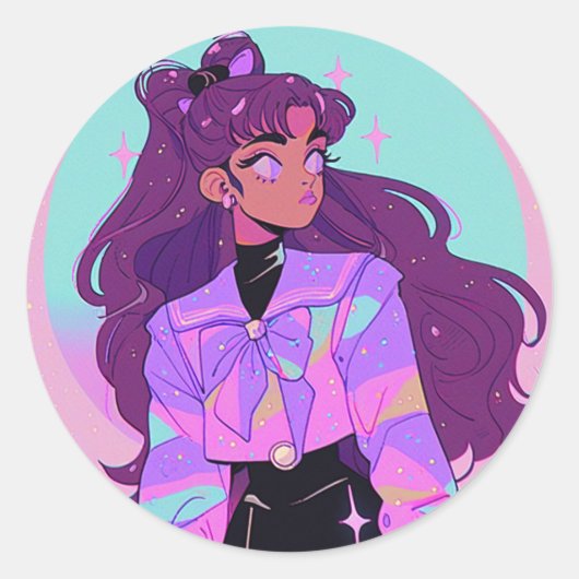 Smug Anime Girl Ronde Sticker (Voorkant)