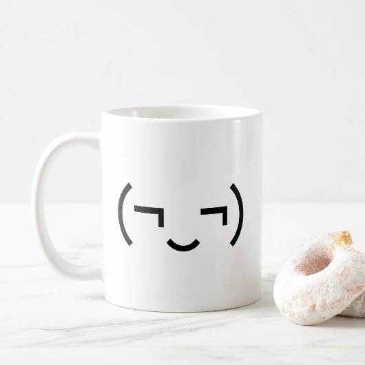 Smug Emoticon (¬‿¬) Japanse Kaomoji Koffiemok (Met donut)