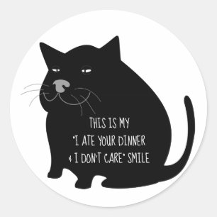Smug Fat Black Cat Funny Quote Ronde Sticker