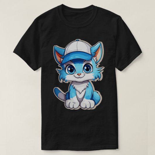 Smurf Cat Blue Cat Leuk Blauw Kitten In Een pet T-shirt (Design voorkant)