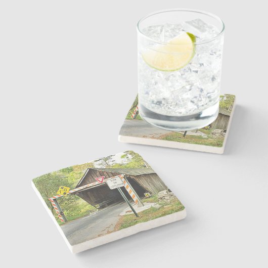 Smyrna bedekte brug, Smyrna bedekte brugkustkust Stenen Onderzetter (Zijkant)