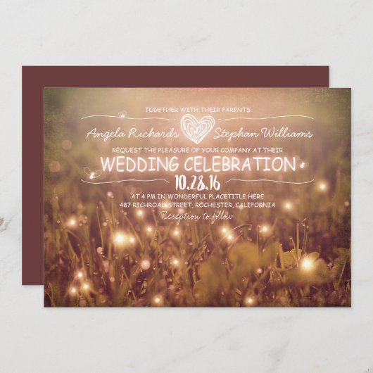 Snaar van Lichten Blush Rustieke Bruiloft Uitnodig Kaart (Voorkant / Achterkant)