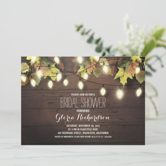 Snaar van Lichten herfst Bruidsdouche Uitnodiging (Staand voorkant)