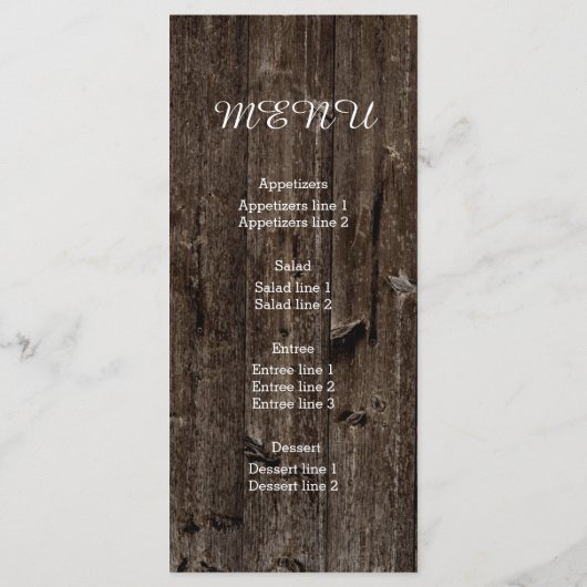 Snaar van lichten op oude houten trouwmenukaart menu (Achterkant)