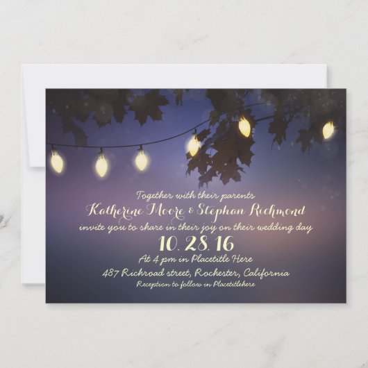 Snaar van lichten rustieke bruiloft uitnodiging (Voorkant)