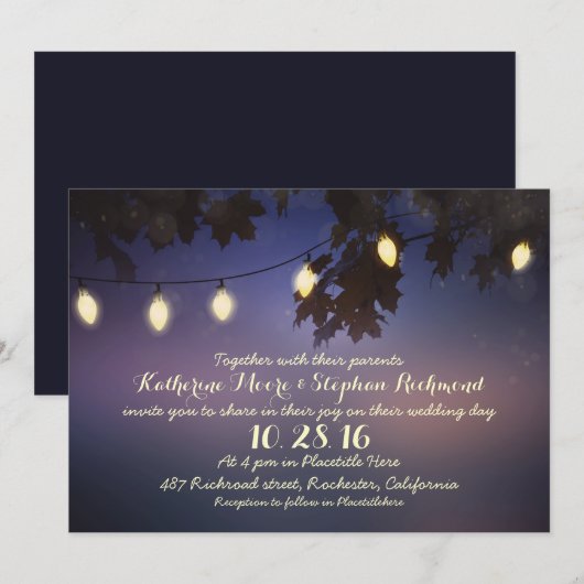 Snaar van lichten rustieke bruiloft uitnodiging (Voorkant / Achterkant)