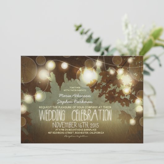 Snaar van lichten rustieke bruiloft uitnodiging (Staand voorkant)