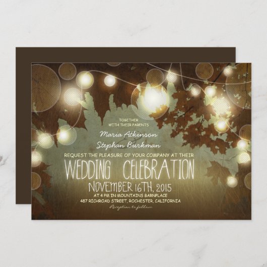 Snaar van lichten rustieke bruiloft uitnodiging (Voorkant / Achterkant)