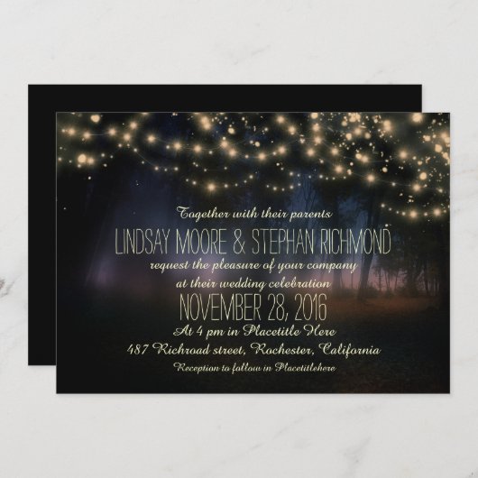 Snaar van lichten rustieke bruiloft uitnodiging (Voorkant / Achterkant)