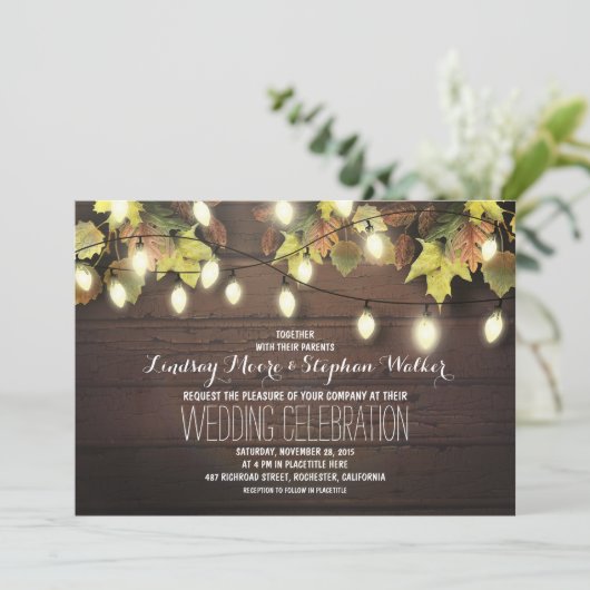 Snaar van Lichten Val Bruiloft Uitnodiging (Staand voorkant)
