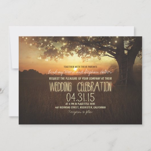 Snaar van Lichten Zonsondergang Boom Bruiloft uitn Kaart (Voorkant)