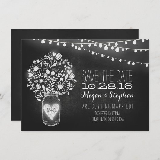 snaarlampjes van de moeras jar chalkboard sparen d save the date (Voorkant / Achterkant)