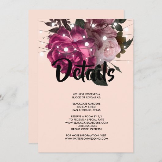 snaarlicht Burgundy flower Uitnodiging (Voorkant / Achterkant)