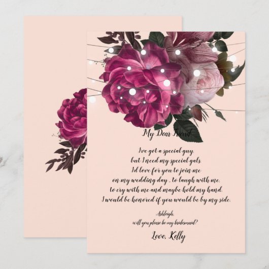 snaarlicht Burgundy zal mijn bruidsmeisje zijn Kaart (Voorkant / Achterkant)