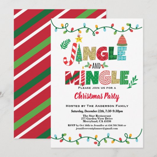 Snaarlicht van Jingle en Mingle Kerstparty Kaart (Voorkant / Achterkant)