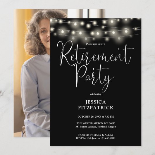 Snaarlichten Script Foto Pensioenfeestje Kaart (Voorkant / Achterkant)