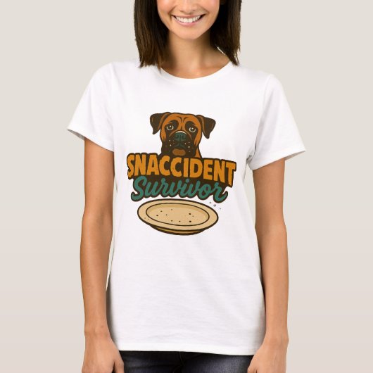"SNACCIDENT Survivor" Grappig Boxer Hond T-shirt (Voorkant)