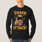 Snack Attack - Pug met Popcorn Cartoon T-shirt (Voorkant)