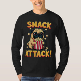 Snack Attack - Pug met Popcorn Cartoon T-shirt