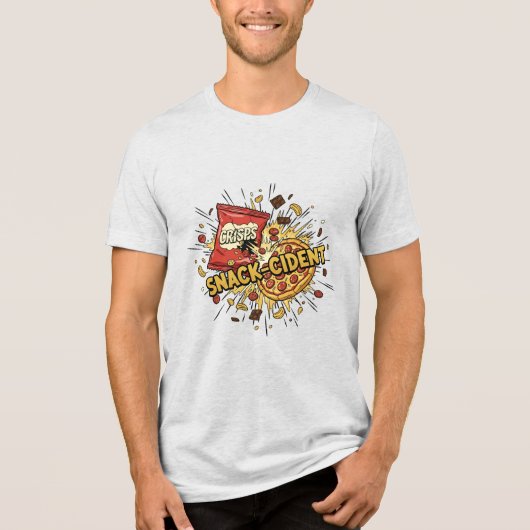 Snack-cident – Chaotic Snack Food Crash Streetwear Tri-Blend Shirt (Voorkant)