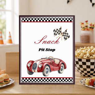 Snack Pit Stop Race Car 1e Verjaardag Tafelbord Poster