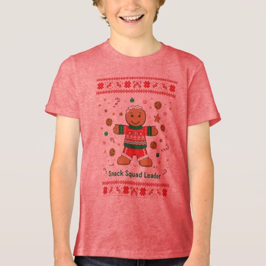 Snack Squad Leader Powered by Treats Ugly Sweater Tri-Blend Shirt (Voorkant)