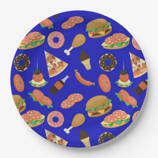 Snack Time Blue Picnic Papieren Bordje (Voorkant)