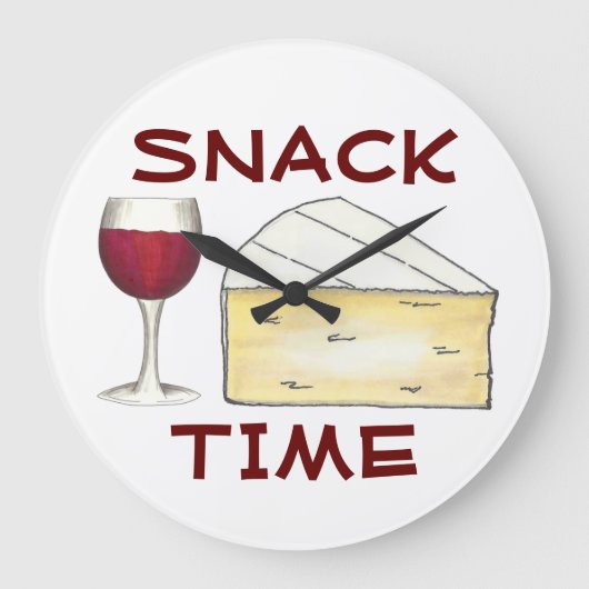 Snack Time Red Wine Glass Brie Cheese Foodie Grote Klok (Voorkant)