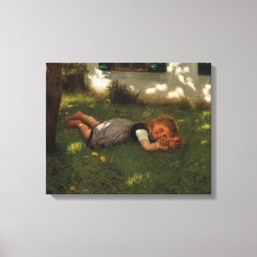 Snack Time (Sweet Young Girl Lying on the Grass) Canvas Afdruk (Voorkant)