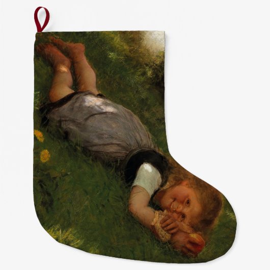 Snack Time (Sweet Young Girl Lying on the Grass) Grote Kerstsok (Voorkant)