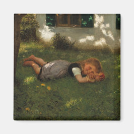 Snack Time (Sweet Young Girl Lying on the Grass) Magneet