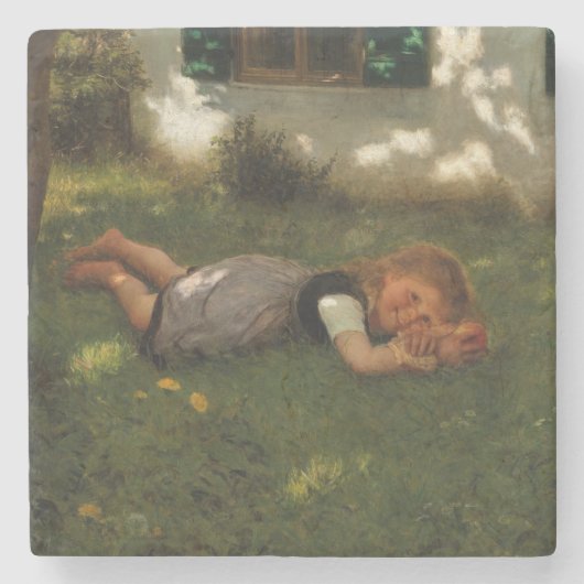 Snack Time (Sweet Young Girl Lying on the Grass) Stenen Onderzetter (Voorkant)