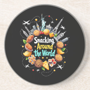 Snacken over de hele wereld Fast Food Travel Reize Zandsteen Onderzetter