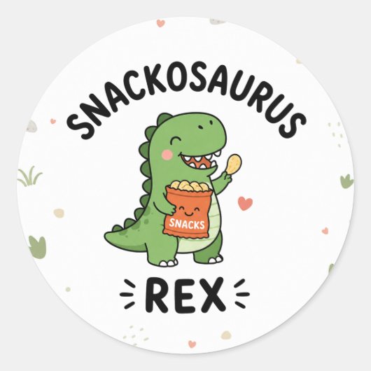 Snackosaurus Rex Leuke Dinosaurus Snack Ontwerp Ronde Sticker (Voorkant)