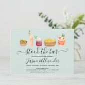 Snacks cocktails waterverf koppels douchen blauw kaart (Staand voorkant)