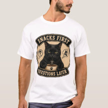 Snacks Eerst Vragen Later Grappige Zwarte Kat T-Sh