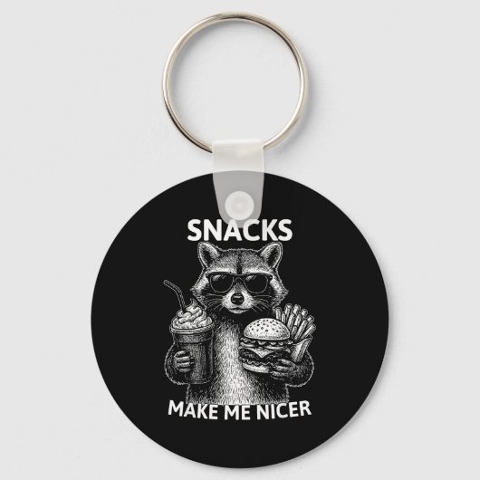 Snacks Make Me Nicer Funny Raccoon Sarcastic Anima Sleutelhanger (Voorkant)