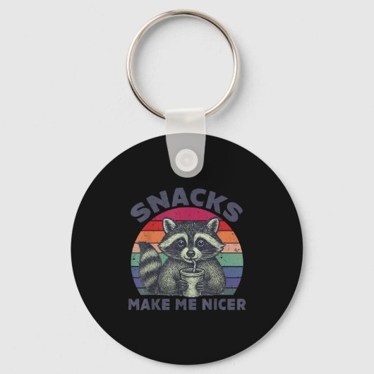 Snacks Make Me Nicer Raccoon Animal Sarcastic Sayi Sleutelhanger (Voorkant)