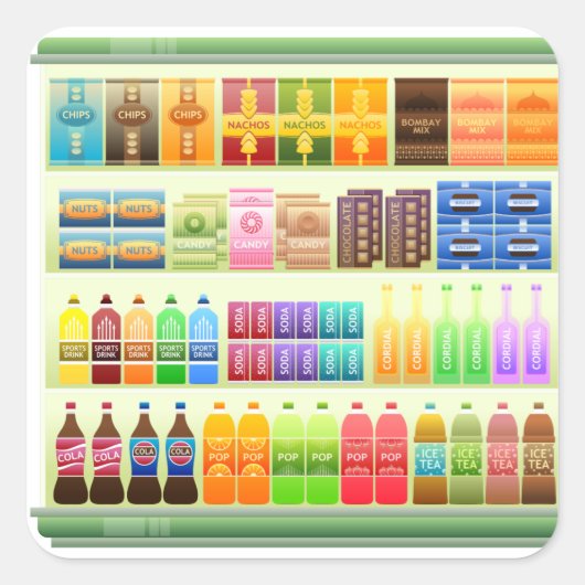 snacks voor supermarkten vierkante sticker (Voorkant)