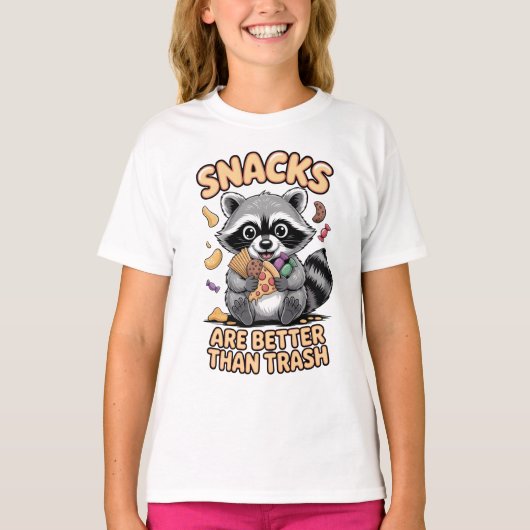 Snacks Zijn Beter Dan Afval, Grappige Wasbeer T-shirt (Voorkant)