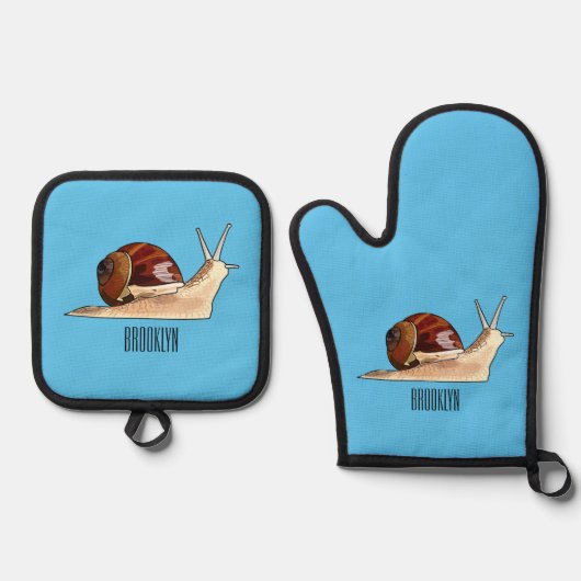 Snagelafbeelding cartoon ovenwant & pannenlap set (Voorkant)