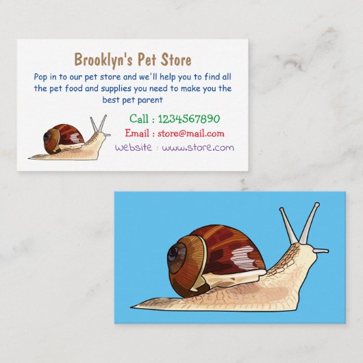 Snagelafbeelding cartoon visitekaartje (Voorkant / Achterkant)