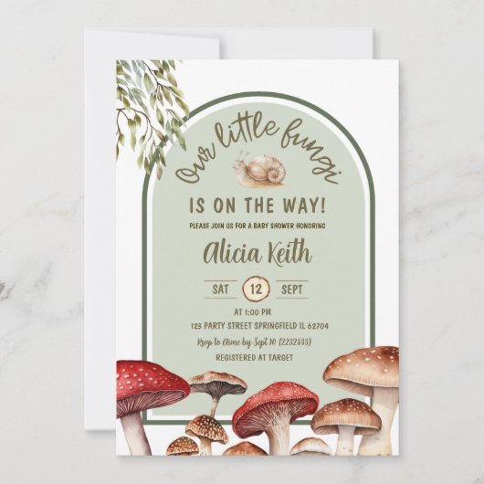Snail and Mushroom Forest Baby shower Kaart (Voorkant)