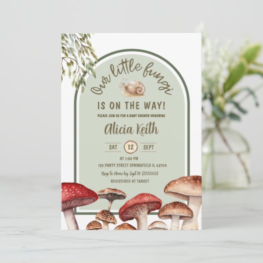 Snail and Mushroom Forest Baby shower Kaart (Staand voorkant)