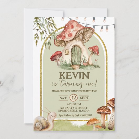 Snail and Mushroom Forest eerste verjaardag Kaart (Voorkant)