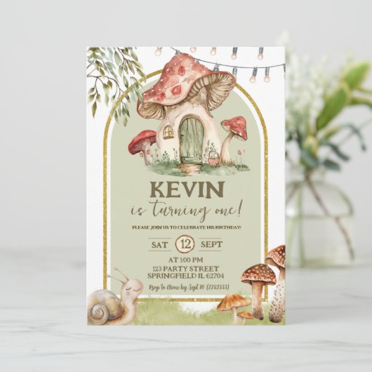Snail and Mushroom Forest eerste verjaardag Kaart (Staand voorkant)
