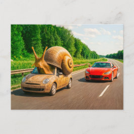 Snail Car kruipt op Country Road Feestdagenkaart