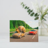 Snail Car kruipt op Country Road Feestdagenkaart (Staand voorkant)