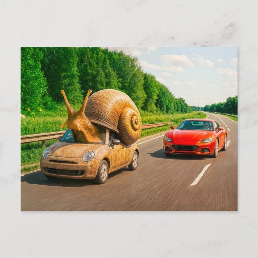 Snail Car kruipt op Country Road Feestdagenkaart (Voorkant)