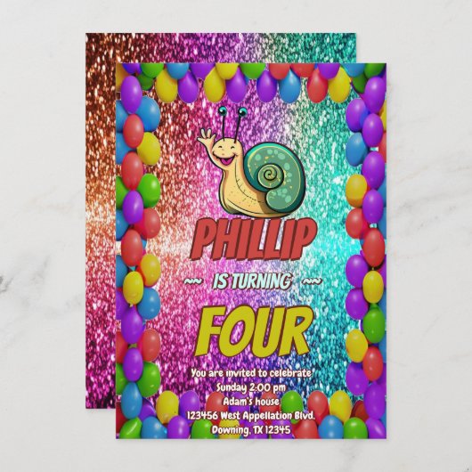Snail Custom karakter verjaardag uitnodiging (Voorkant / Achterkant)